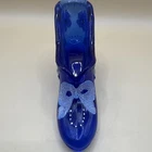 Fenton Glass Shoe Figurine, Blue Hand Painted Floral, Signed, Glossy Finish