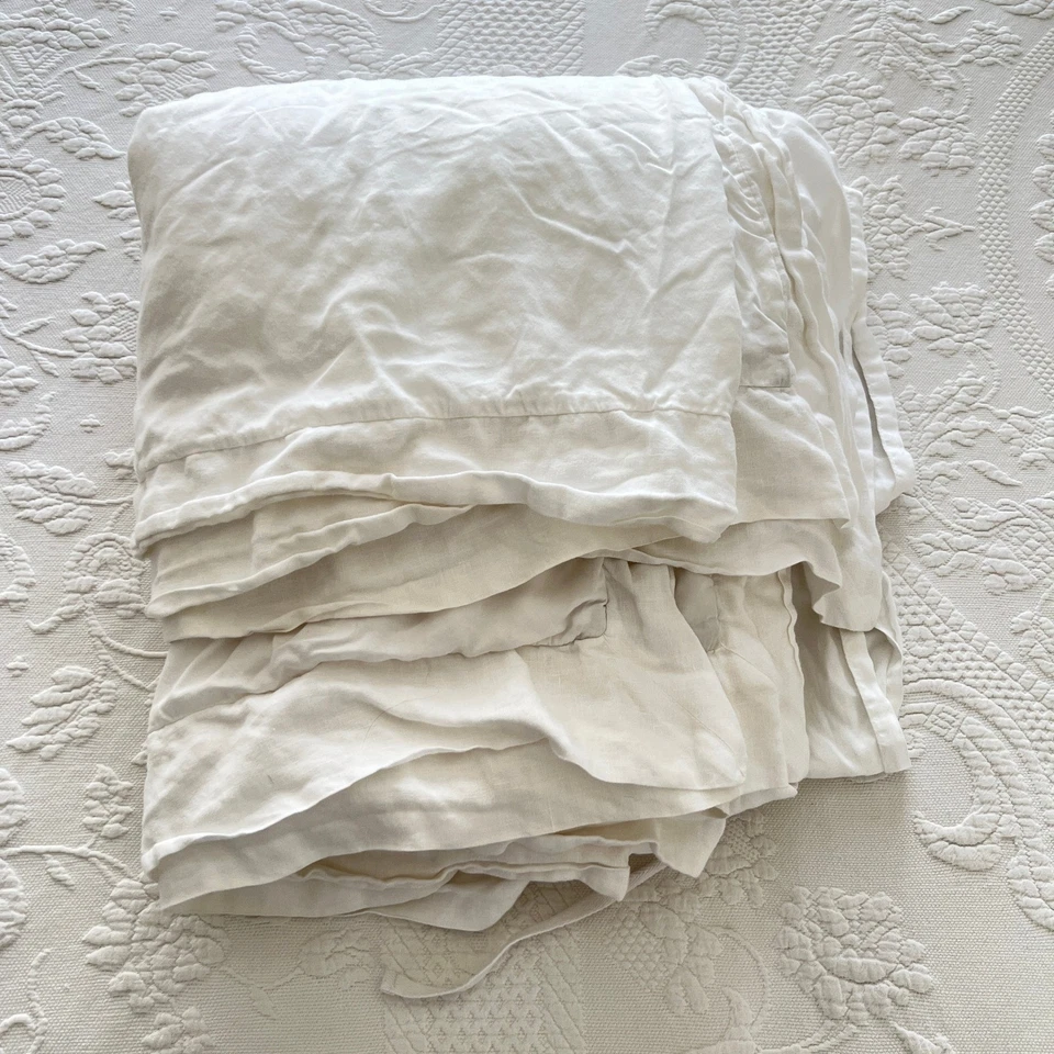 Pottery Barn King Duvet Cover Linen Lyocell Blend Ruffle Edge Button Tie Closure - Image 2 of 4