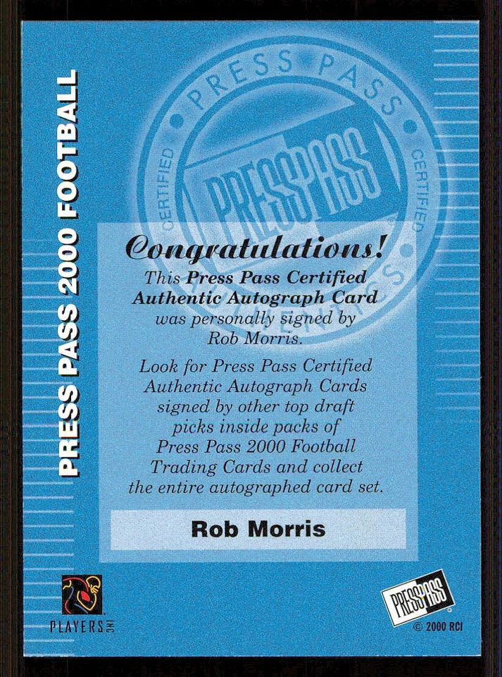 2000 Press Pass AUTO #31 Rob Morris - Image 2 of 2