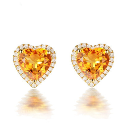 18K Gold Heart Shaped Cubic Zirconia CZ Crystal Halo Stud Earrings Gift Box K57