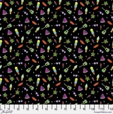 Free Spirit Mulga Summer Birds Delish Delights Black Cotton Fabric by Yard