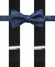 90 Alfani Men'S Black Stretch Suspender Blue Pre-Tied Bow Tie Combination Set
