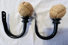 Lot Of 2 Nautical Curtain Tie-Backs Hook Monkey Knot Drape Wall Metal Mounted