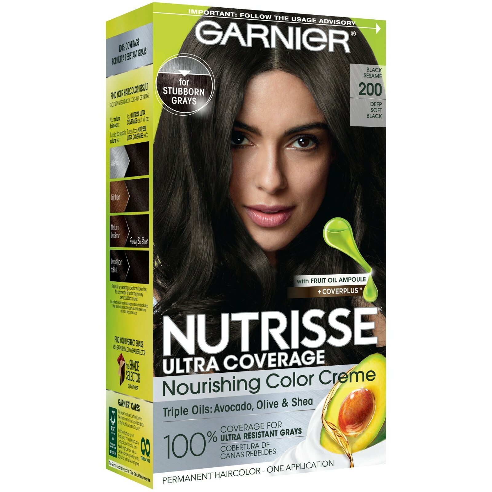 Garnier Nutrisse Ultra Coverage Nourishing Hair Color 200 DEEP SOFT BLACK New