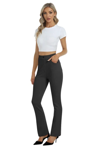 Women Bussiness Slacks Pant Soft Comfy Elastic Casual Stretch Bootcut Trousers - Picture 40 of 66