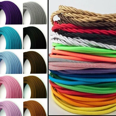 LED_SONE 2 Core Braided Fabric Cable Lighting Lamp Flex Vintage - Choice of Colors