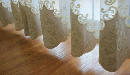 Tende eleganti trasparenti per finestra fiori ricamo europeo voile beige pizzo lusso - Foto 3 di 13