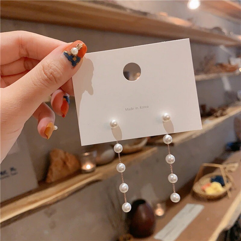 Korean Style Elegant Pearl Long Earrings Simple Simulated Pearl