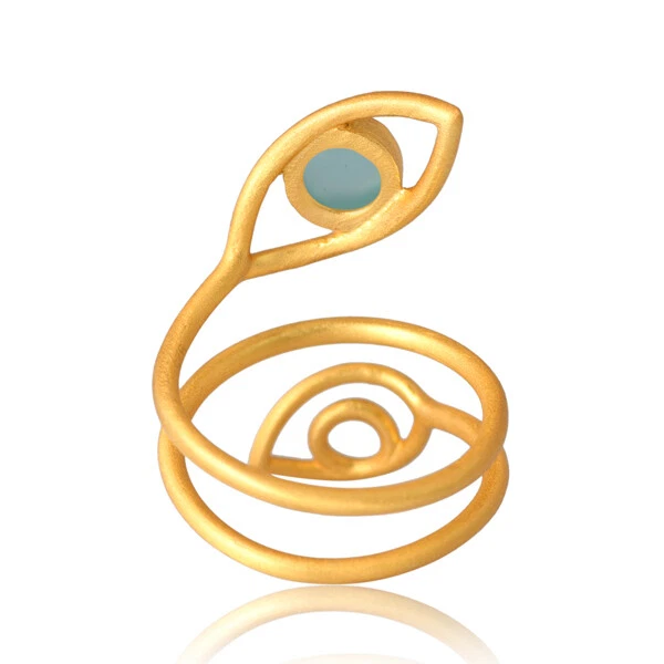 Anillo Doble Mal de Ojo Aqua Calcedonia Espiral Banda Anillo Ajustable Regalo Para Amigo Foto 4 de 4