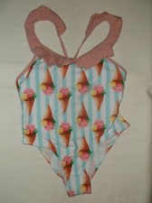 Shein girls 12-13yrs 1pc swimsuit ice cream cone print striped nip kawaii