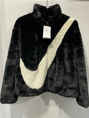 Nike Faux Fur Jacket Black White DM1759-010 Women's Sz. Small New