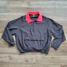 Vintage 90s Dunbrooke Lightweight Windbreaker Jacket Pullover Black Hot Pink