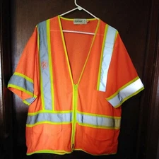 Jesse James Industrial Workwear Mens L Short Sleeve Zip Front Shirt Neon      