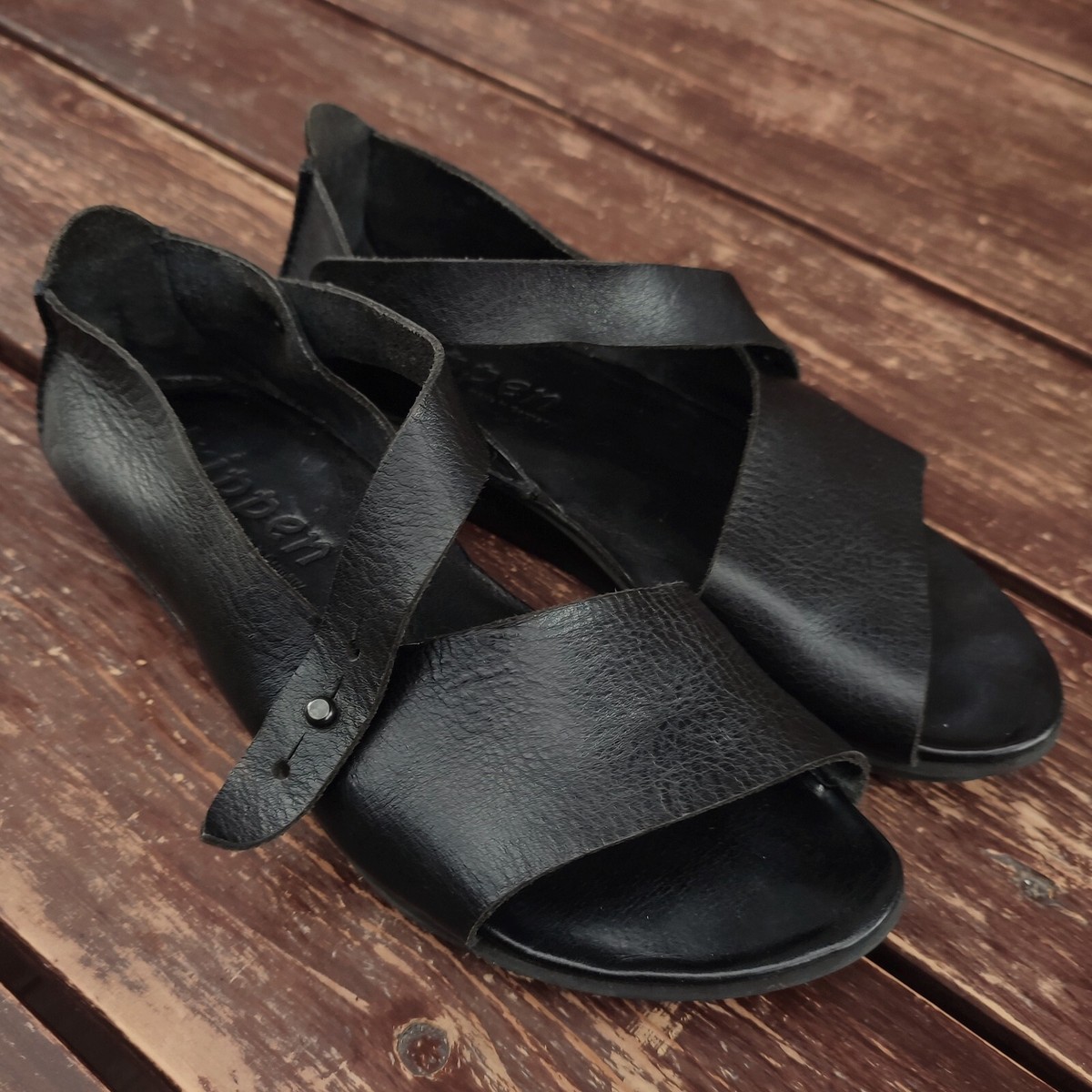 靴 trippen sandal Chant platin 37 Trippen Marlene Sandals Black Leather Ankle Strap Medieval Shoes