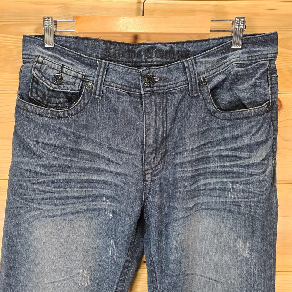 Jeans Extreme Couture Hombres 32x30 Azul Recto Suelto Y2K Patinador Grunge LEER Foto 2 de 4