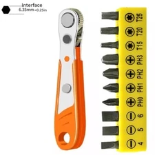 Ratcheting Right Angle Screwdriver Hex Drive+10pc Bits Set Furniture Assembly