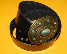 WOMEN'S SANGIORGIO BLACK LEATHER WITH METAL STUDS BELT SIZE XL - 38/95cm..