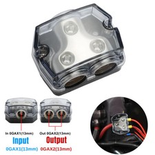 2 Way Car Audio Amp Power Ground Distribution Block 0 Gauge In Out w/ Cover US