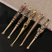 Vintage Brass Mini Spoon Shovel Medicine Spoon Tool Key Chain Earpick 1pc