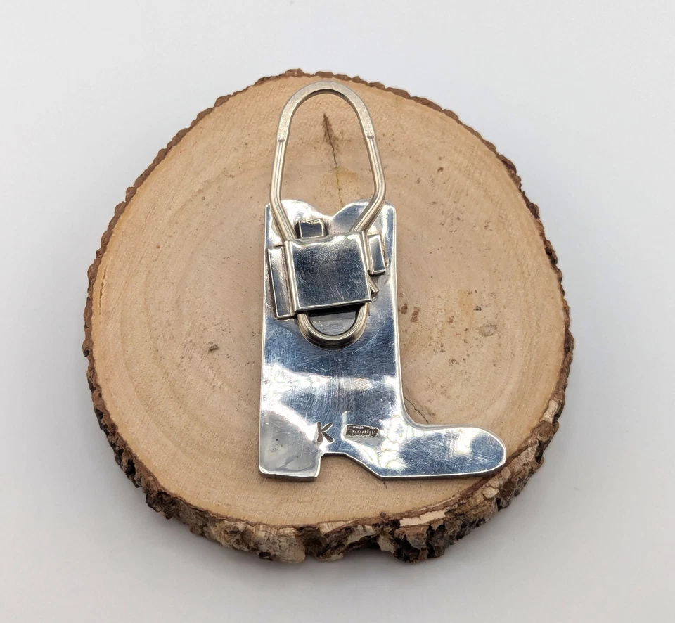 Llavero Nativo Americano Plata Esterlina Piedra Coral Diseño Bota Vaquera Occidental Foto 3 de 4