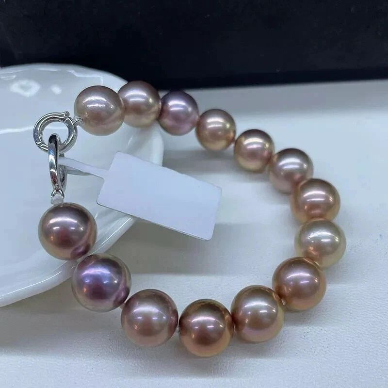 Clásico 10-12 mm Mar del Sur Redondo Oro Rosa Perla Pulsera 7.5-8" Foto 3 de 3