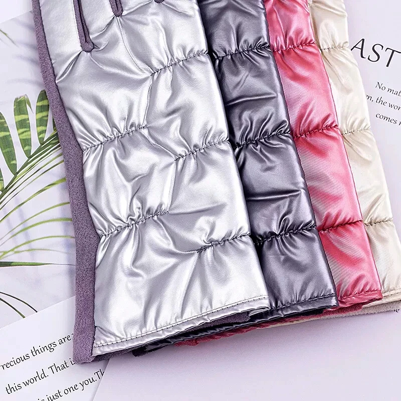 Women Puffer Gloves | Elegant Cotton Fleece Winter Warm Thermal Touchscreen - Image 3 of 4