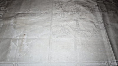Jugendstil Leinen/HL Damast Handtuch-Frau-Mädchen-Spruch-Küchentuch-Neu/unb.