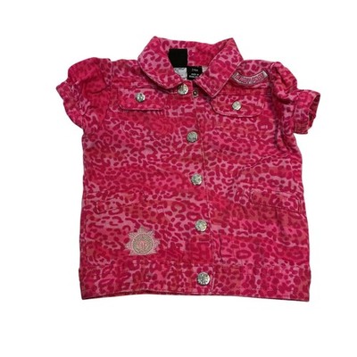 Baby Phat Infant Girls Pink Leopard Print Denim Jacket Short Sleeve Size 24M