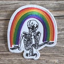 Rainbow Skeleton Skull Goth Punk Lgbtq Halloween Iron On Patch