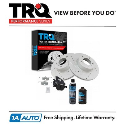 TRQ Front Semi-Metallic Brake Pad Performance Drilled Slotted Coated Rotor Kit