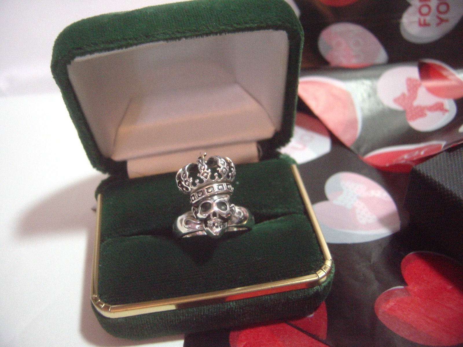 HEAVY SOLID SILVER RING-"DESIGNER-DAISY"-SKULL WI… - image 2