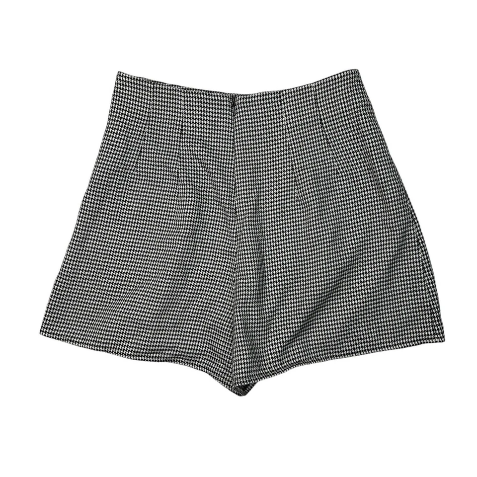 Pantalones Cortos Leith Cintura Alta Plisados Delanteros Espiga Negro Blanco Para Mujer S Pequeños Foto 2 de 4