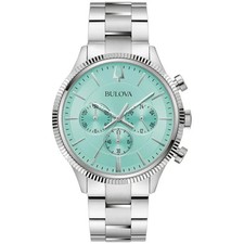 Bulova Men's Chronograph Quartz Silver Aqua Stainless Steel Watch 42MM 96A323