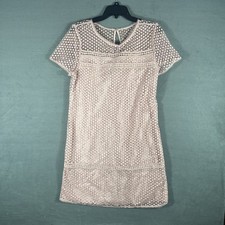 Ann Taylor Women's Size 10 Pink Lace Shift Dress Short Sleeve Lined Keyhole Back