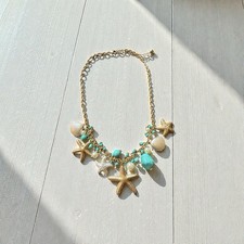 Costume Jewelry Starfish Seashell Aqua Stone Charm Necklace Beach Nautical