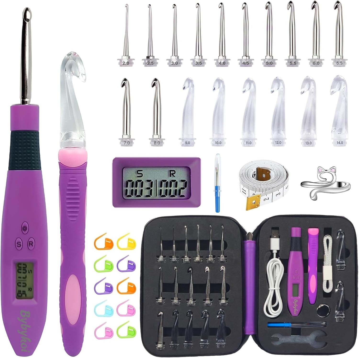 Light Up Crochet Hooks Set-18 Sizes Digital Crochet Hook with Counter