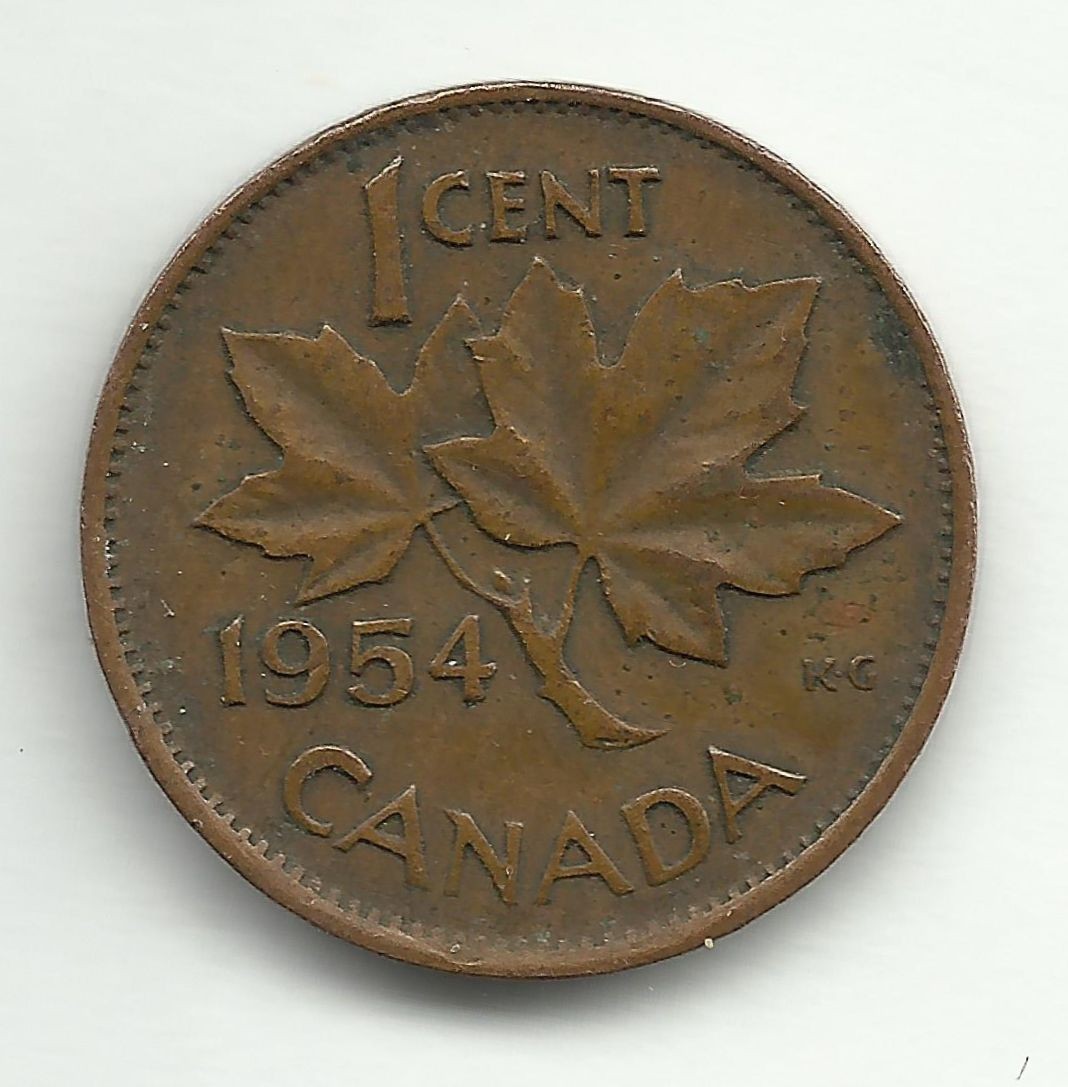 1954 Canada One cent Coin Canadian Penny w/ Queen Elizabeth II