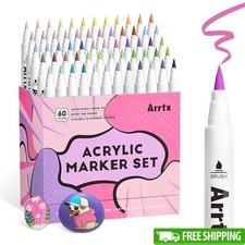 60 Colors Acrylic Paint Markers Set Brush Tip Non-Toxic Easy Apply Art New