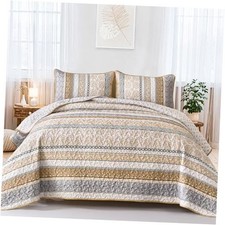 Boho Quilt Set Size Bohemian 3 Pieces Fall Quilt Sets, Lightweight King Brown