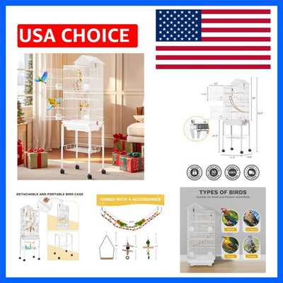 Spacious Indoor 62-Inch Bird Cage with Removable Tray & Convenient Rolling Stand