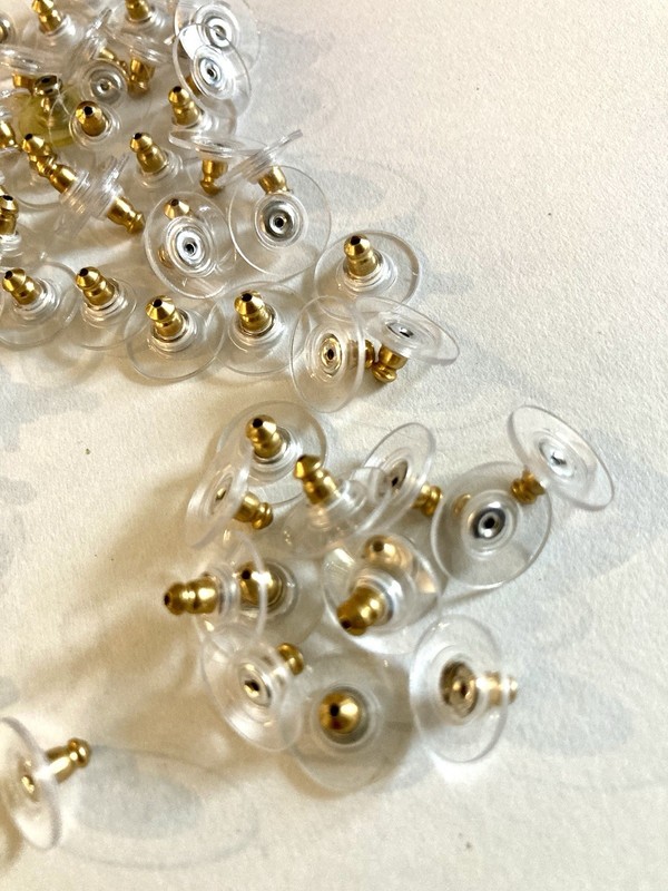 Lot Of 100 Bullet Backs For Pierced Earrings Two Tone With Plastic Disc