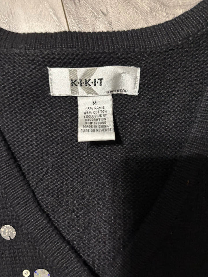 Kikit женщин Рождественский свитер жилет молнии M черный W/снега хлопья хорошее состояние товара - Изображение 2 из 3