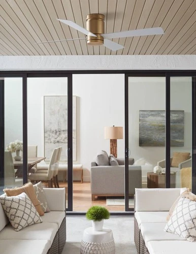 52" Fanimation Kwartet Satin Brass CCT LED Hugger Ceiling Fan - Picture 7 of 7