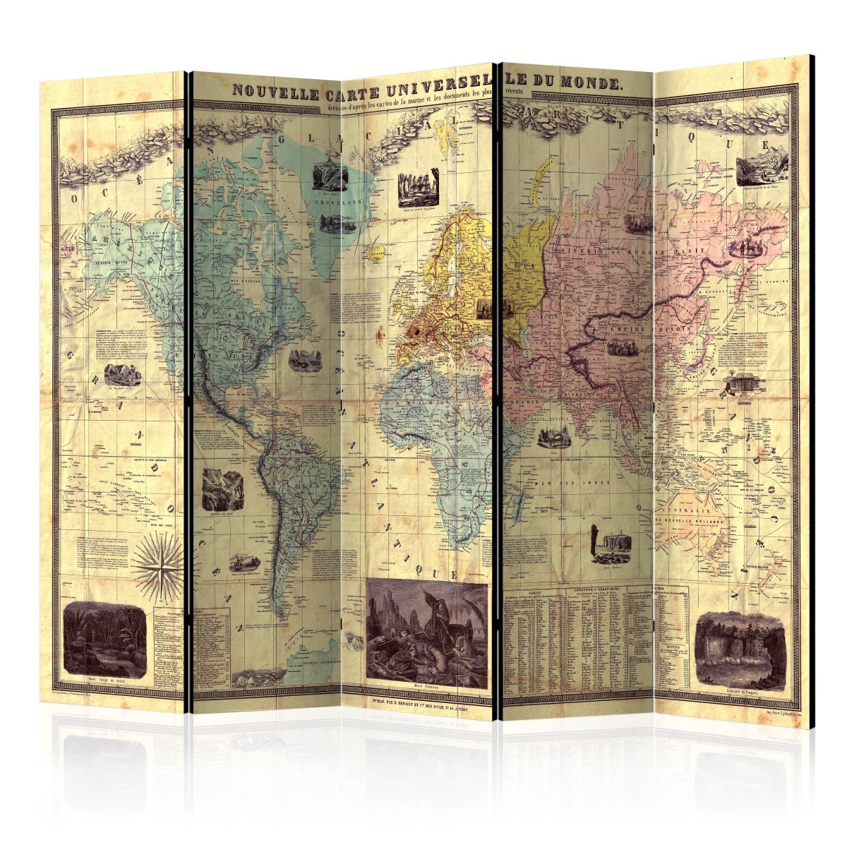 Paravent 5 volets pliable pour séparer un espace de vie avec la Nouvelle Carte du Monde