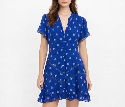 Shoshanna Blue Marlene Floral Button Front Mini Dress Size 8 Formal