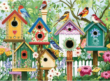 Colorful Birdhouses  Vibrant Birds 500 Piece Jigsaw Puzzle, Family Game