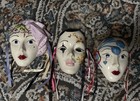 Lot of 3 Decorative Painted Ceramic Face Masks Multicolor w/ Ribbon Ties — photo 1