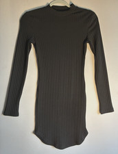 Forever 21 Black Stretch Bodycon Ribbed Long Sleeve Crew Neck Pencil Dress Small
