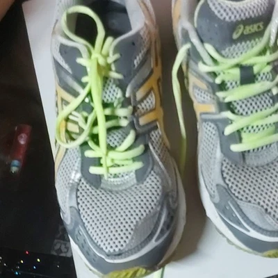 ASICS GEL Herren Laufschuhe Sneaker Mesh atmungsaktiv Grau/Grün/Gold 43,5 - Bild 1 von 4