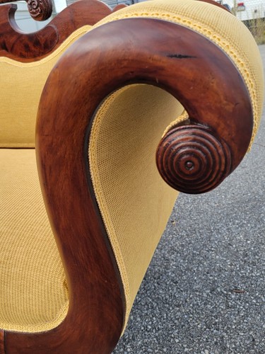 Antique 19th Century American Empire Mahogany Sofa Settee-Hand-Carved Upholstred - Picture 10 of 18